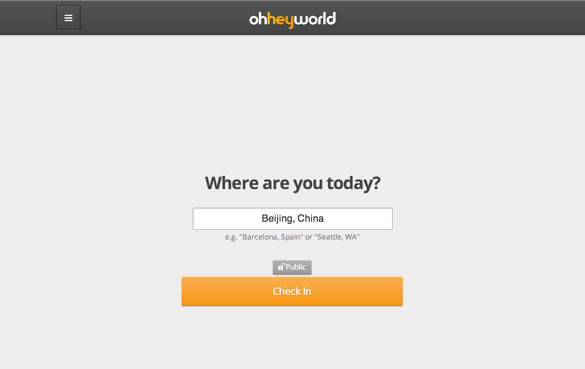 Oh Hey World Check In Screen